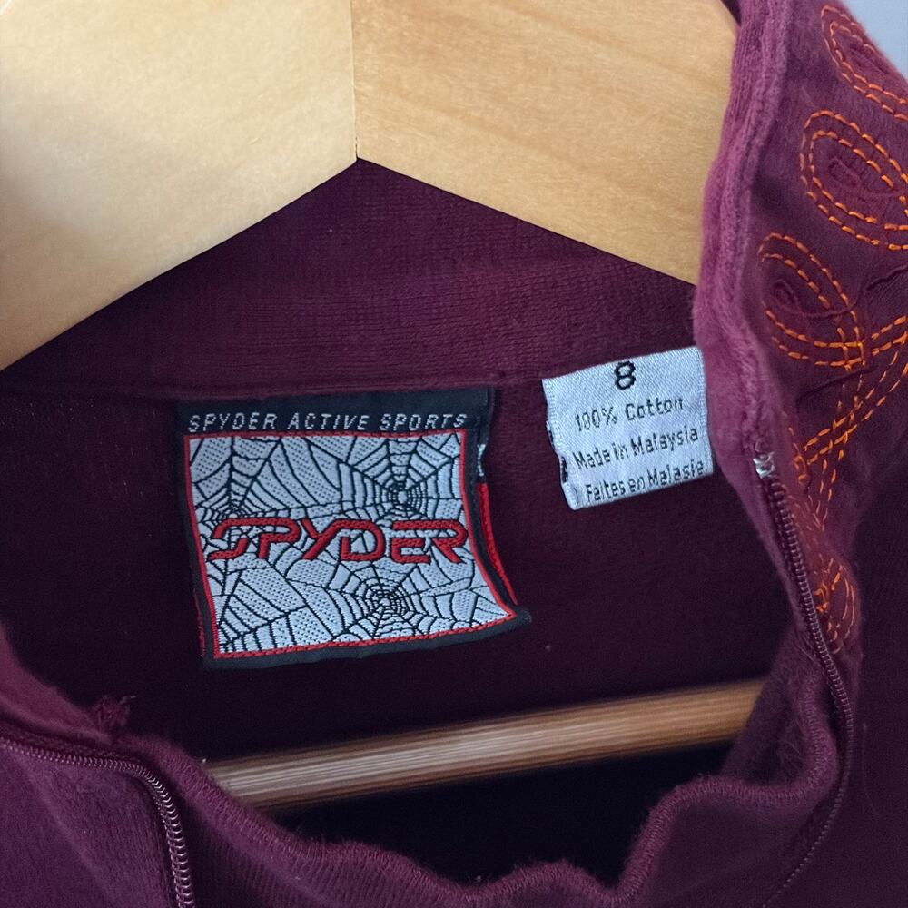 Spyder Red Dark Pullover Women's Sweater Cotton Sz 8 / Medium Embroidered Zip - Picture 6 of 6
